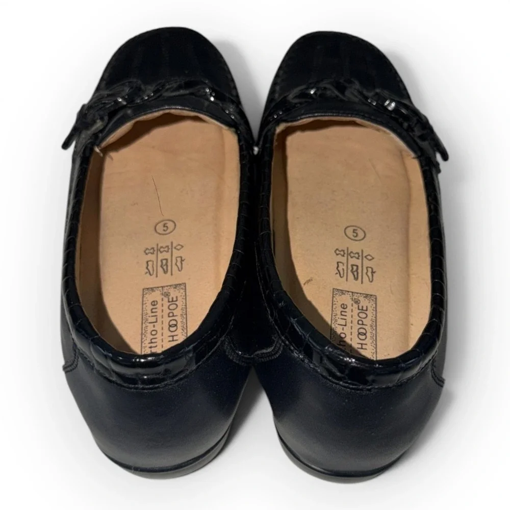 Ortho-Line by Hoopoe‎ Womens Black Leather Croc Trim Buckle Loafers Size 5